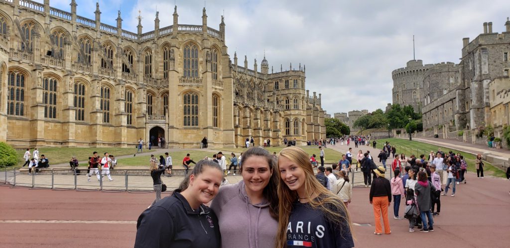 The girls in front of Windsor Castle, London, England, Summer Three-city tour